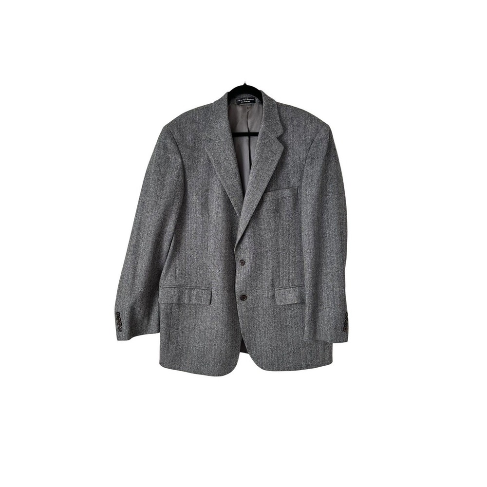 Andrew Fezza Camel Hair Gray Herringbone Sport Coat Blazer Notched Lapel 44L